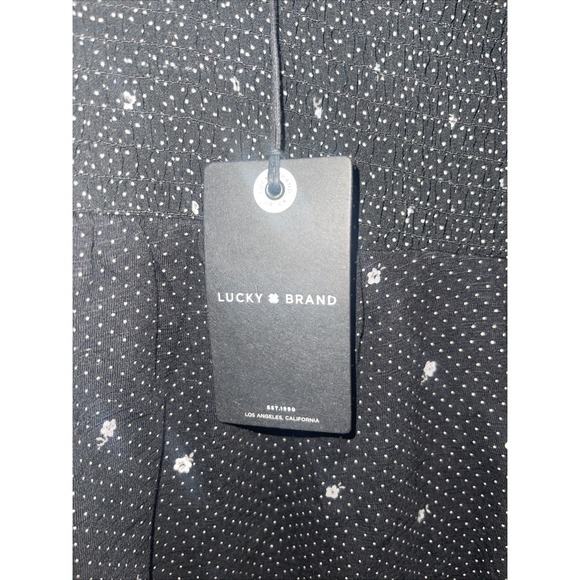 Lucky Brand Blouse Sz S Black White Ditzy Floral Smocked Yoke Long Sleeve Boho - Picture 2 of 6